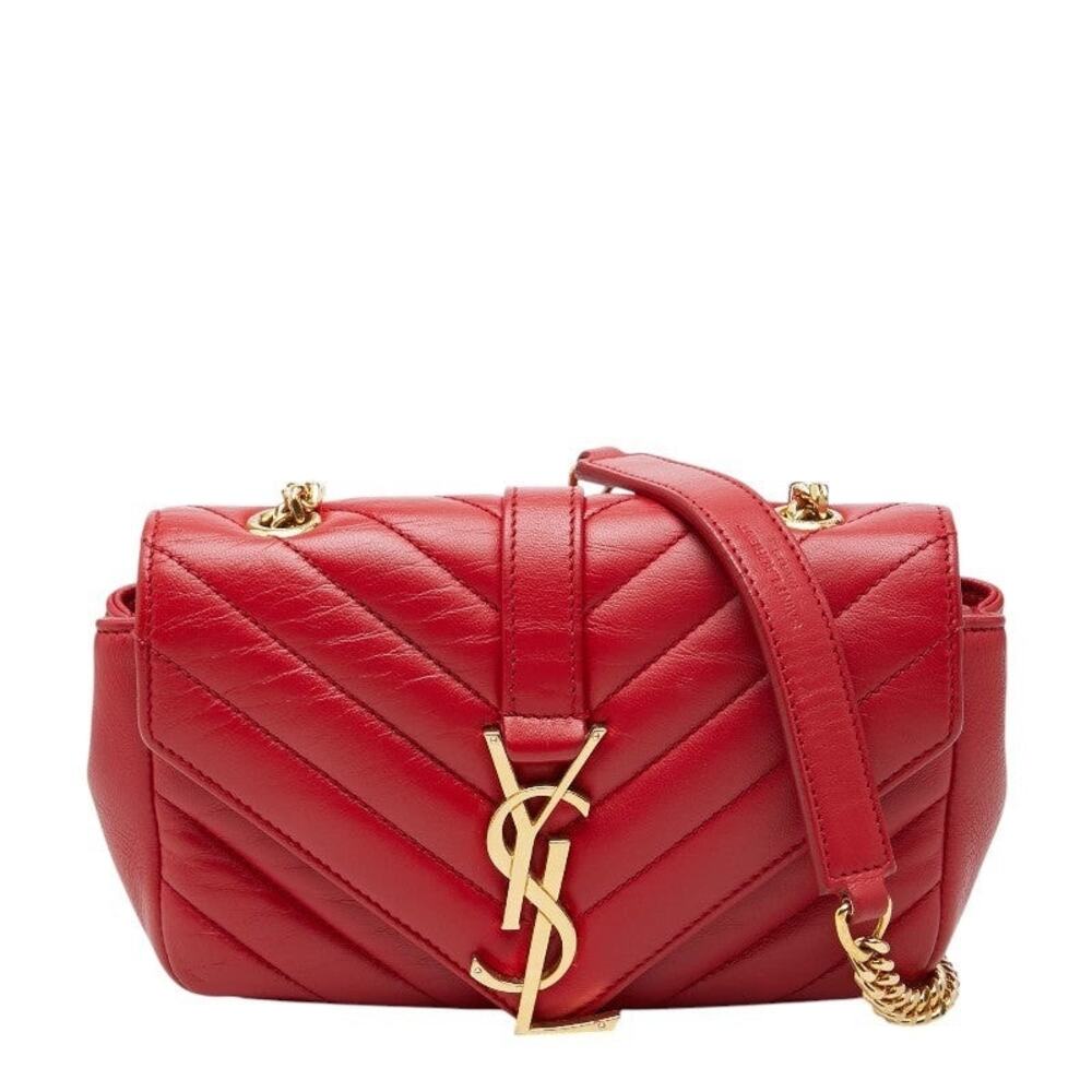 Saint Laurent YSL Logo Baby Chai Chain Shoulder Bag Red
